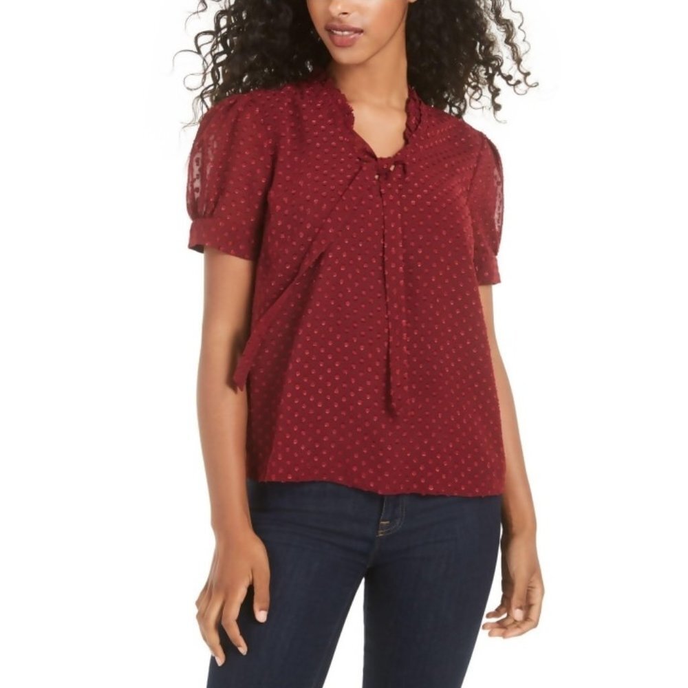 Maison Jules Tie-Front Clip-Dot Blouse